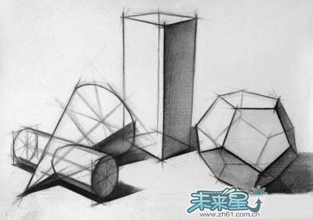石膏几何体结构素描:球体,正方体,长方体,多边体,圆柱